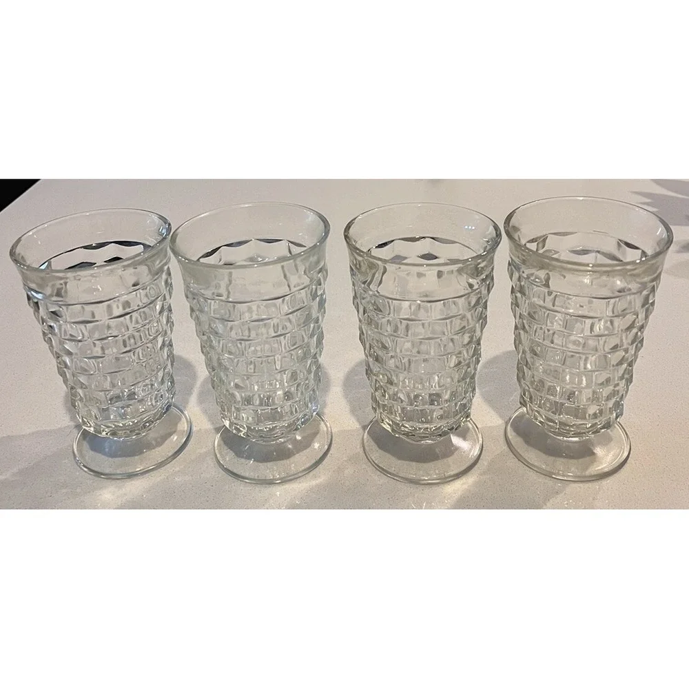 Vintage Whitehall Clear Cubic Heavy Glass Footed set Of 4